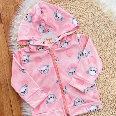 Conj. Jaqueta com Capuz e Calça Ursinhas com Lacinhos - Rosa